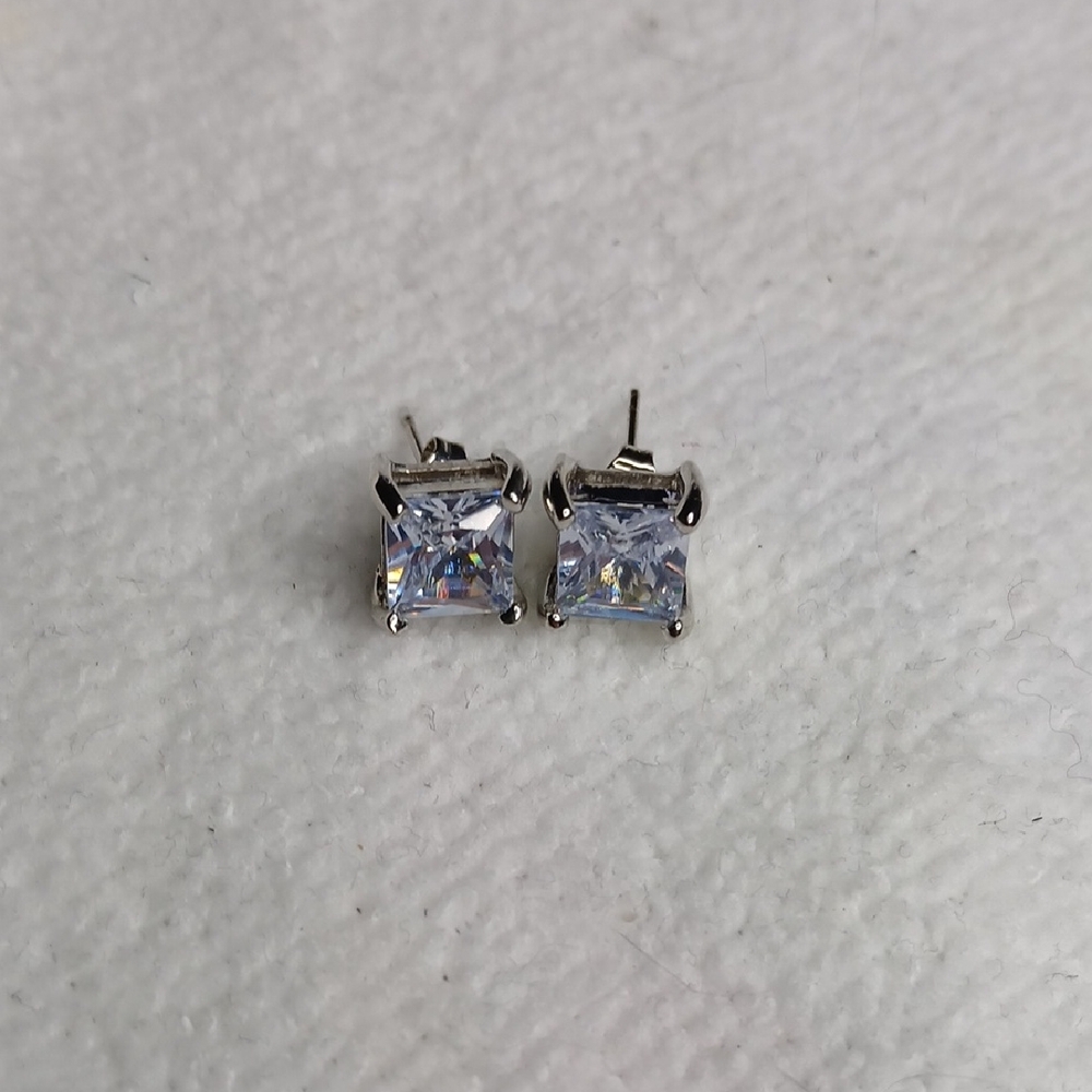 Light Blue/ Purple Silver Toned Stud Earrings